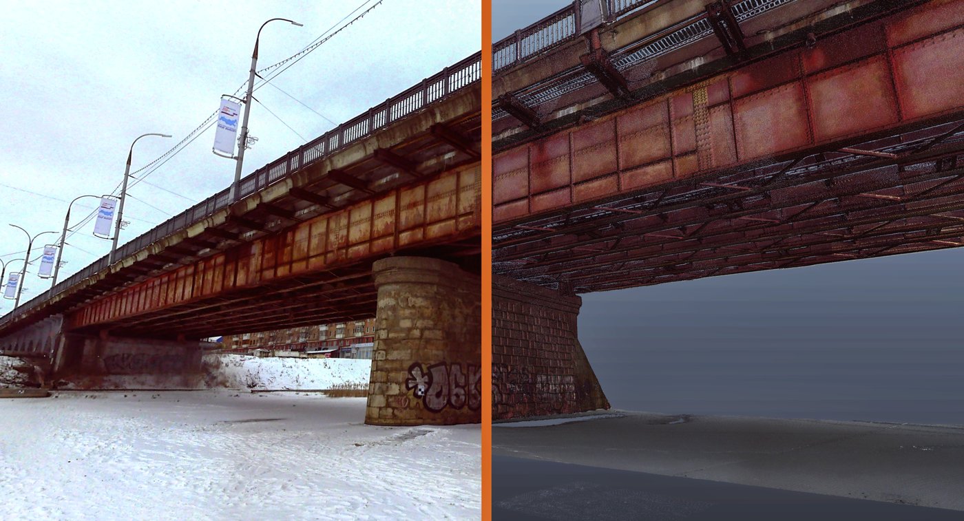 Красный мост: совмещение фотографии и облака точек
